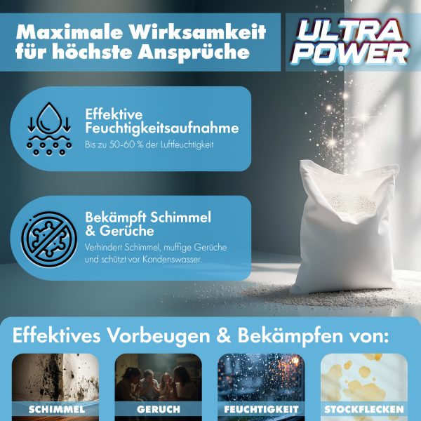 reilo 1kg Ultra Power Luftentfeuchter Granulat, Raumluftentfeuchter im Vliesbeutel, Nachfüllpacks für Entfeuchterboxen ab 900g, Lufttrockner für Wohnräume, Schlafzimmer, Keller – Bild 4