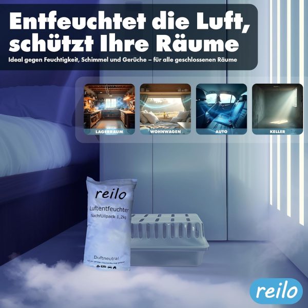 1,2kg reilo Luftentfeuchter Granulat Flakes im Vliesbeutel, für Raumentfeuchter – Bild 5