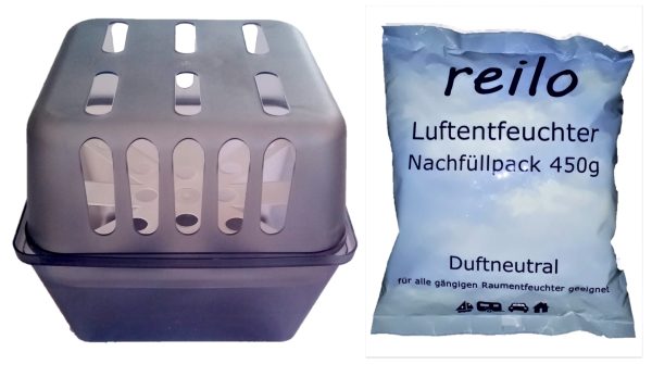 reilo Starter-Set: Raumentfeuchterbox + 450g Luftentfeuchtergranulat im Vliesbeutel
