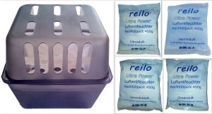 reilo 450g Raumentfeuchterbox (gt) mit 450g Duft- Luftentfeuchtergranulat Nachfüllpack (Citrus, Jasmin, Lavendel, Ocean oder als Duftset)