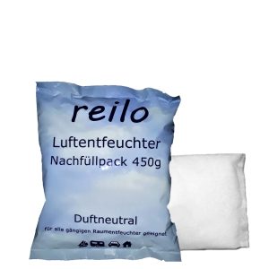 reilo 450g Luftentfeuchter Granulat (Calciumchlorid), Raumluftentfeuchter im Vliesbeutel, Nachfüllpacks für Entfeuchterboxen 400 bis 1200 g, Lufttrockner für Wohnräume, Schlafzimmer, Keller
