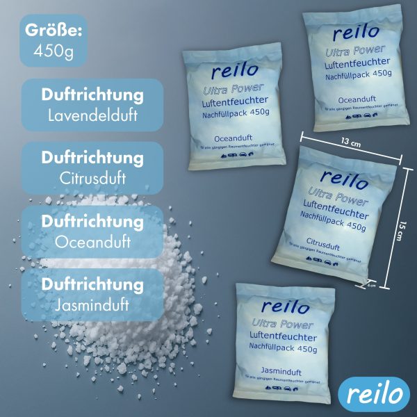 reilo 450g Duft-Luftentfeuchtergranulat mit verschiedenem Duft oder als Set, Nachfüllpacks – Bild 2