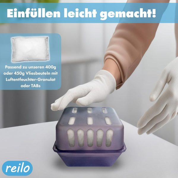 reilo 450g Luftentfeuchter Box leer, Entfeuchterbox für Raumentfeuchter Granulat, kompatibel mit gängigen Entfeuchtern für Wohnraum, Schlafzimmer, Keller – Bild 3