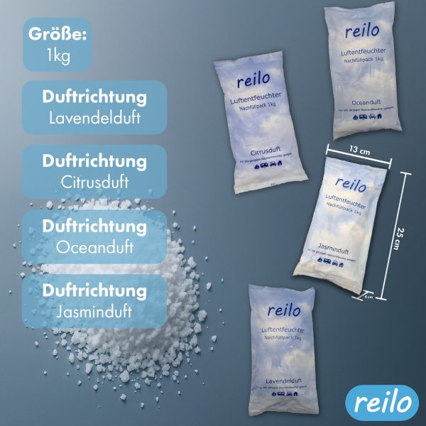 reilo XXL Raumentfeuchterbox (gt) mit 1kg Duft- Luftentfeuchtergranulat Nachfüllpack (Citrus, Jasmin, Lavendel, Ocean oder als Duftset) – Bild 3