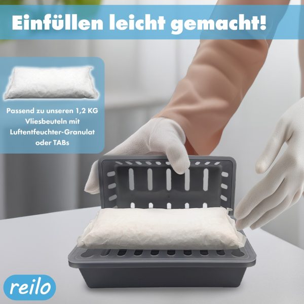 reilo XXL Raumentfeuchterbox und 1kg Ultra Power Luftentfeuchtergranulat, Luftentfeuchter-Komplettset, Raumentfeuchter im Vliesbeutel, Staffelpreis, für Auto, Schlafzimmer, Keller – Bild 4