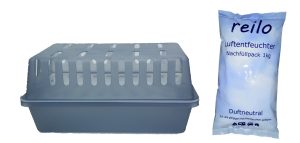 reilo XXL Raumentfeuchterbox und 1kg Luftentfeuchtergranulat, Luftentfeuchter-Komplettset, Raumentfeuchter im Vliesbeutel, Staffelpreis, für Auto, Schlafzimmer, Keller